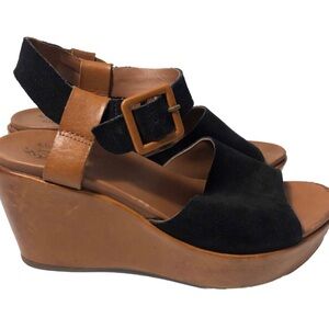 Kork-Ease Platform Peep Toe Black & Brown Wedges. Size 9.